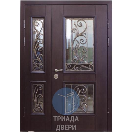 стальная тамбурная дверь со стеклом и ковкой