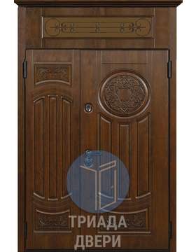 элитная двустворчатая дверь в загородный дом, с верхней вставкой