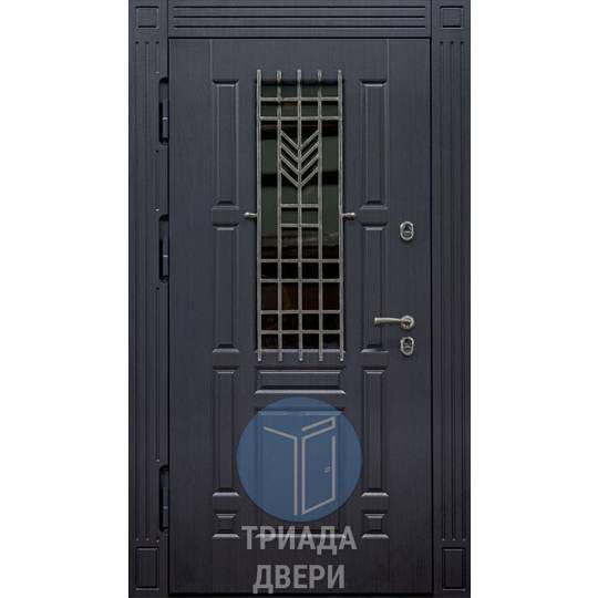 парадная подъездная дверь со стеклом и ковкой