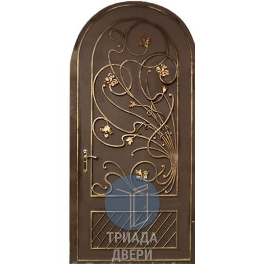 арочная одностворчатая дверь с коваными элементами