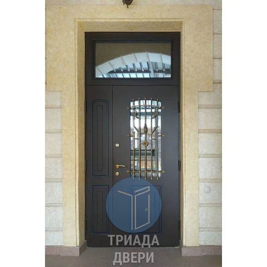 парадная дверь с фрамугой в коттедж - фото 1