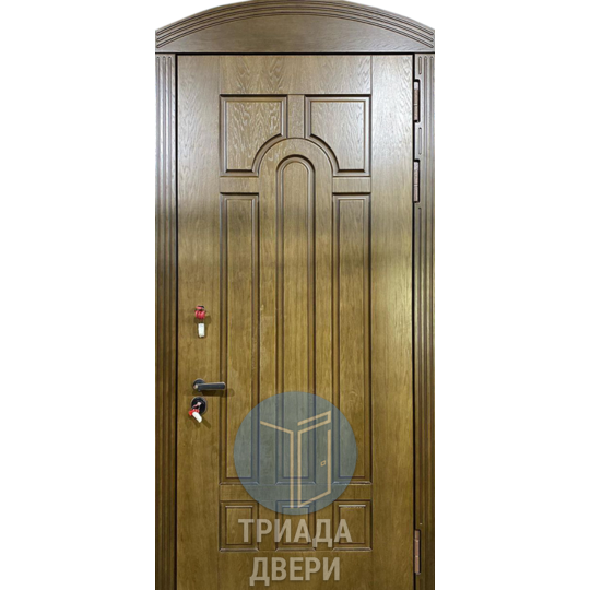 уличная трехконтурная дверь с арочной верхней вставкой