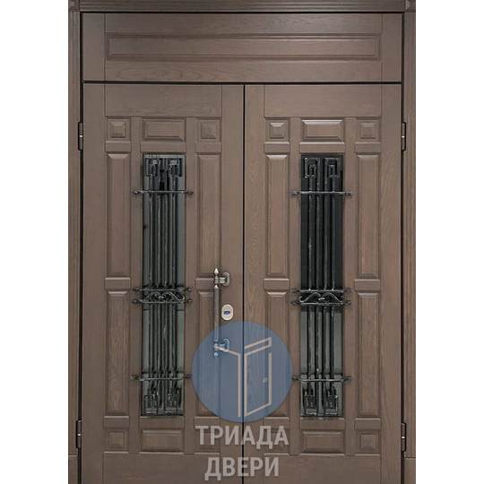 парадная стальная дверь мдф с ковкой для коттеджа