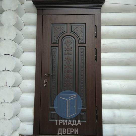 парадная стальная дверь мдф для деревянного коттеджа - фото 1