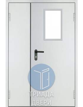 техническая стальная дверь со стеклянной вставкой
